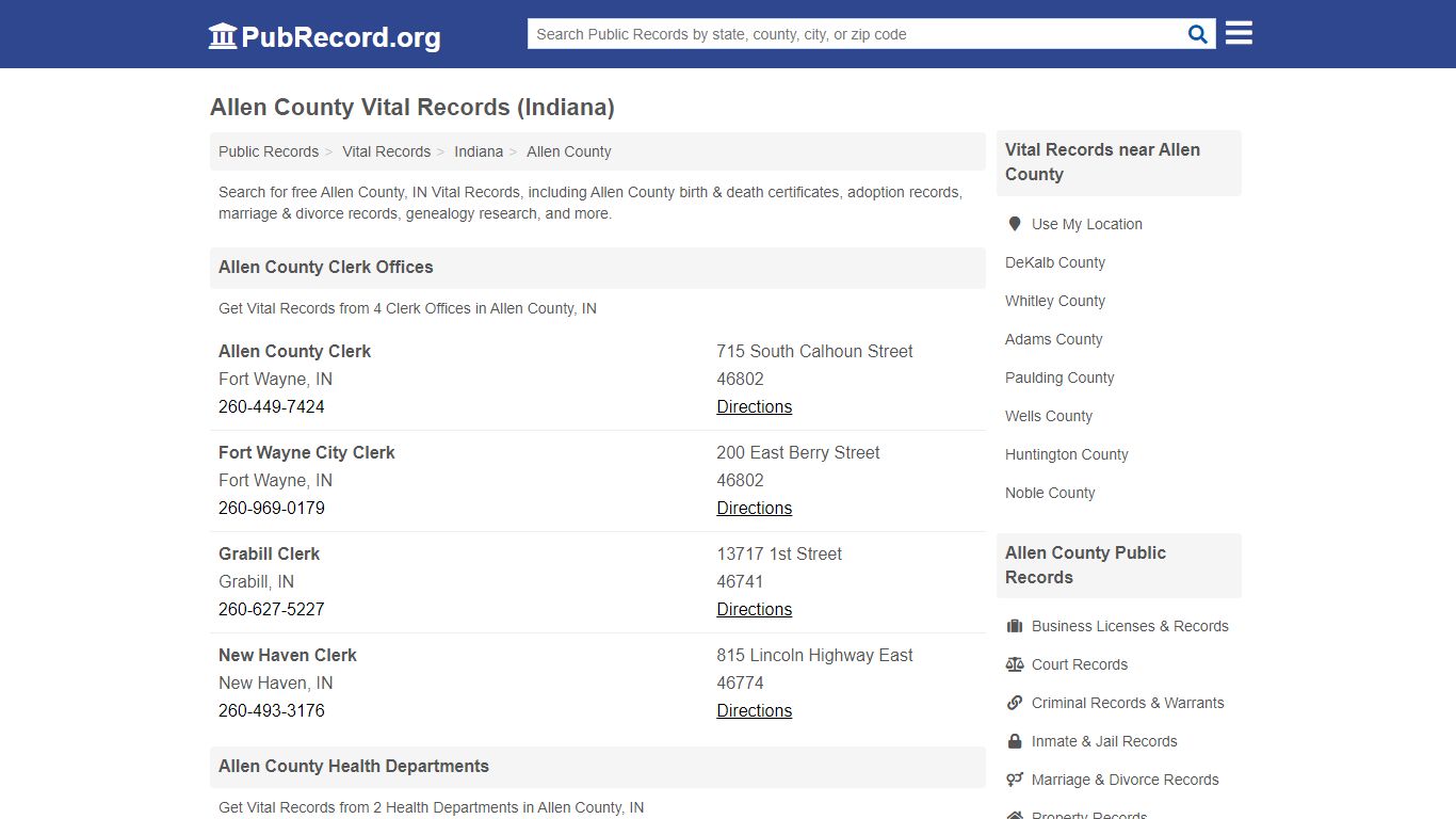 Free Allen County Vital Records (Indiana Vital Records)